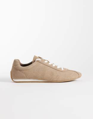 Asos Design Retro Lace-up Sneakers In Neutral