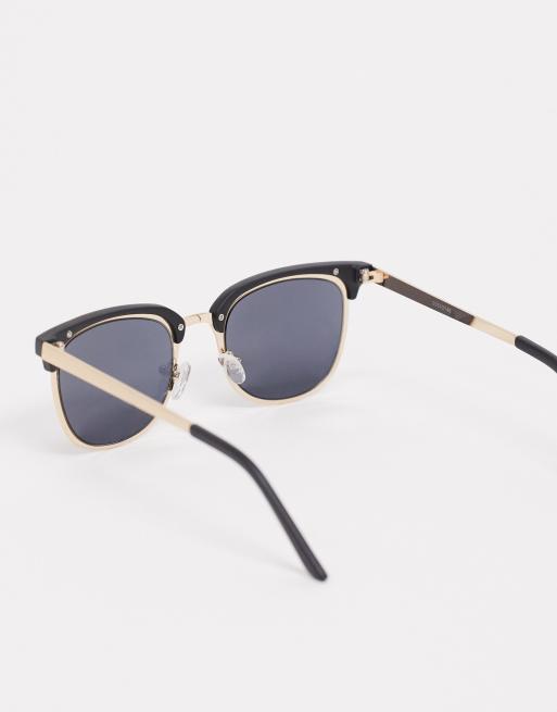 ASOS DESIGN retro metal sunglasses with smoke lens in gold and black, 2 of 4