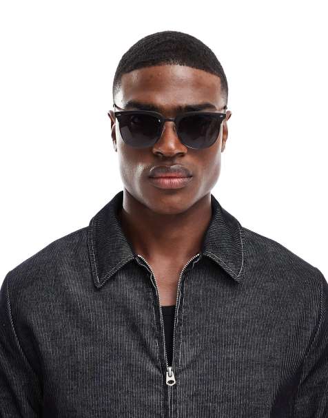 ASOS DESIGN retro metal sunglasses with smoke lens in gunmetal and matte black - view 1