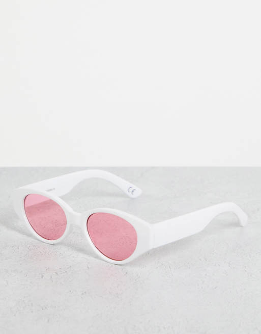 White sunglasses with store pink lenses