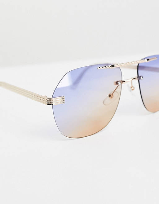 ASOS DESIGN retro rimless aviator sunglasses with gradient lens