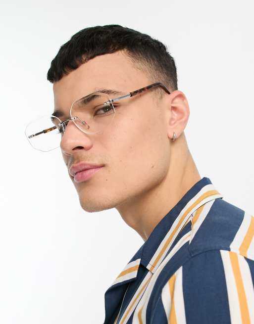 ASOS DESIGN retro rimless hexagon glasses with clear lens ASOS