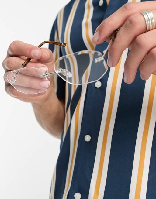 ASOS DESIGN retro rimless hexagon glasses with clear lens, 4 of 4