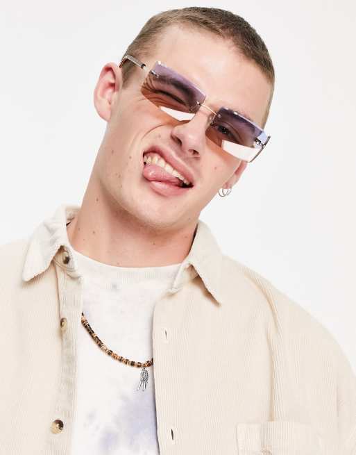 Asos Design Retro Rimless Sunglasses With Gradient Lens In Gold Finish Asos