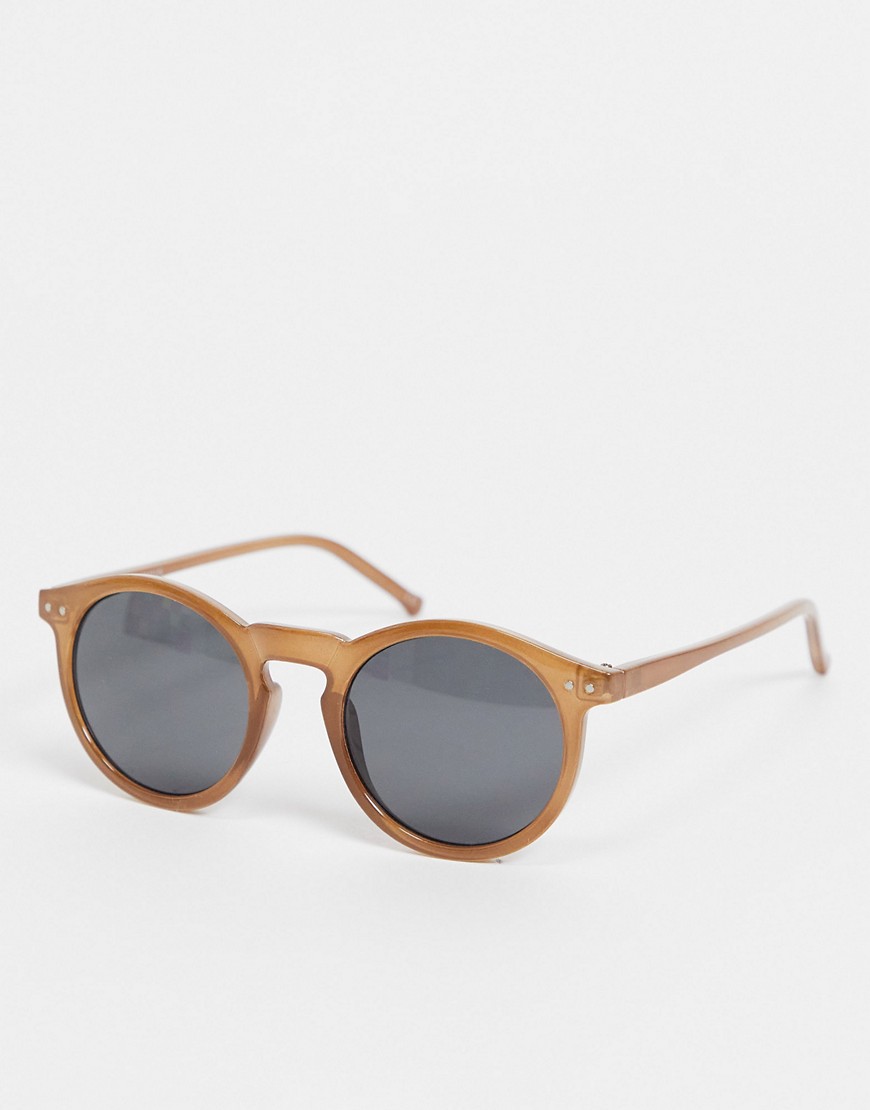 ASOS DESIGN retro round sunglasses with brown frame