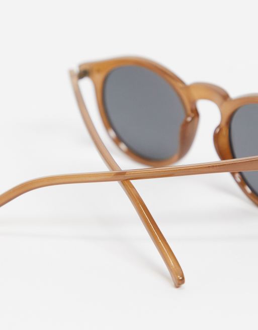 ASOS DESIGN 70s round sunglasses with light brown lens in gold