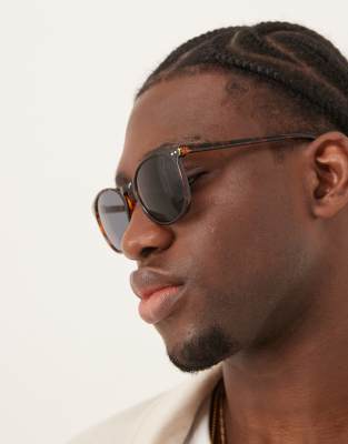 Asos Design Retro Round Sunglasses With Smoke Lens In Brown