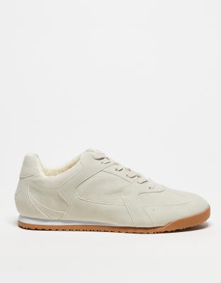 Asos Design Retro Sneakers In Beige With Gum Sole-neutral