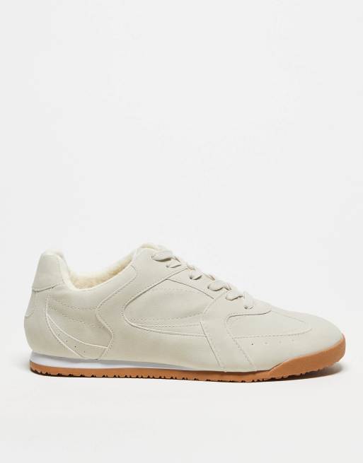 ASOS DESIGN retro sneakers in beige with gum sole