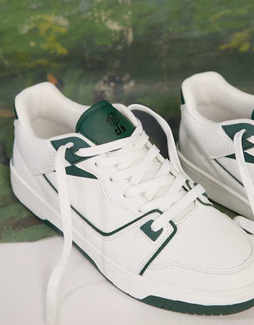 ASOS DESIGN retro trainers in white with mint green detail