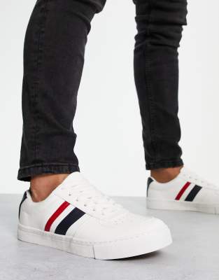 Asos Design Retro Sneakers In White With Navy And Red Stripe