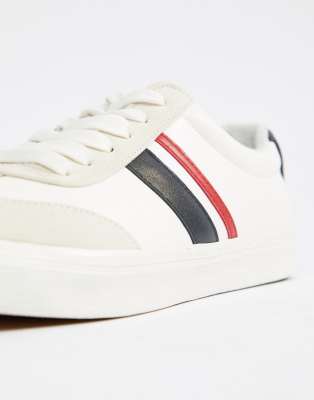 white shoes with blue and red stripes