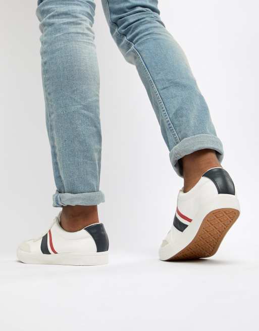 White sneakers red on sale stripe