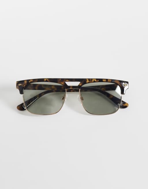 ASOS DESIGN - Retro-solbriller med grønt skildpaddemønstret stel og grønne glas, 3 af 3