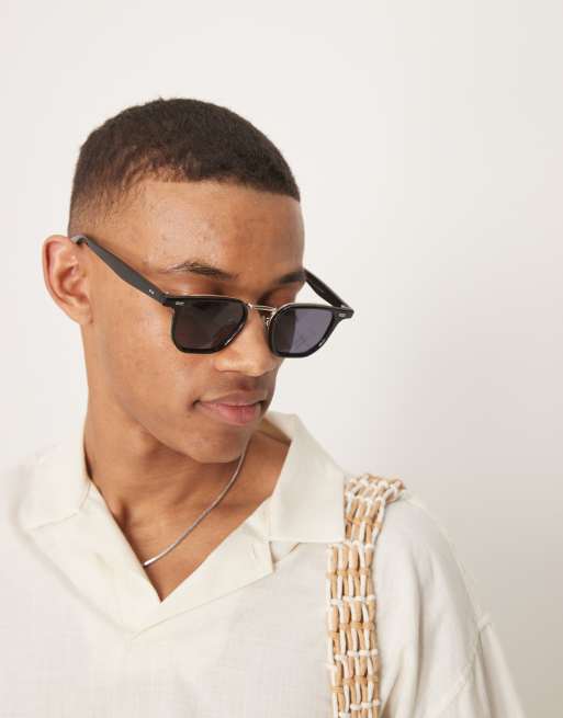 ASOS DESIGN - Retro-solbriller med sort stel og røgfarvede glas