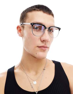 FhyzicsShops DESIGN – Retro-Sonnenbrille aus Metall in Silber und Mattschwarz mit blauen Gläsern