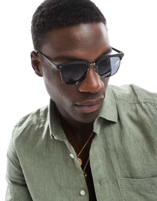 ASOS DESIGN – Retro-Sonnenbrille aus Metall in Stahlgrau und Mattschwarz mit getönten Gläsern, 3 von 3