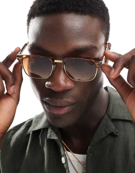 ASOS DESIGN – Retro-Sonnenbrille mit Gestell in Schildpatt- und Goldoptik und braunen Ombré-Gläsern - view 1