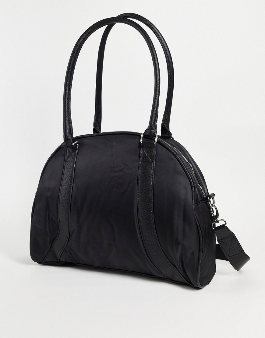 ASOS DESIGN retro sports holdall bag in black nylon with shoulder strap