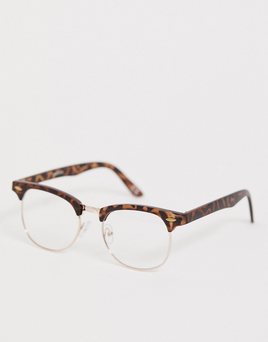 ASOS DESIGN – Retro – Spräckliga, matta modeglasögon med genomskinliga glas-Brun