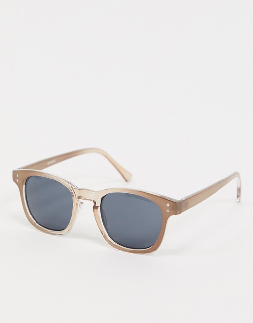 ASOS DESIGN retro square sunglasses in camel plastic with navy lens