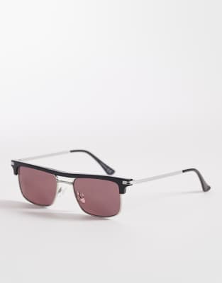 ASOS DESIGN ASOS DESIGN retro sunglasses in black frame with burgundy lens