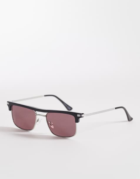 ASOS DESIGN retro sunglasses in black frame with burgundy lens - view 1