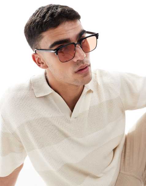 ASOS DESIGN retro sunglasses in black with amber lens - view 1