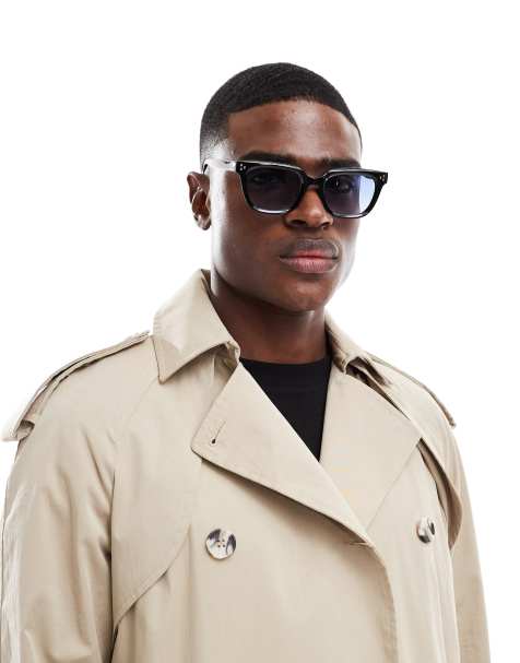 ASOS DESIGN retro sunglasses in black with blue lens - view 1