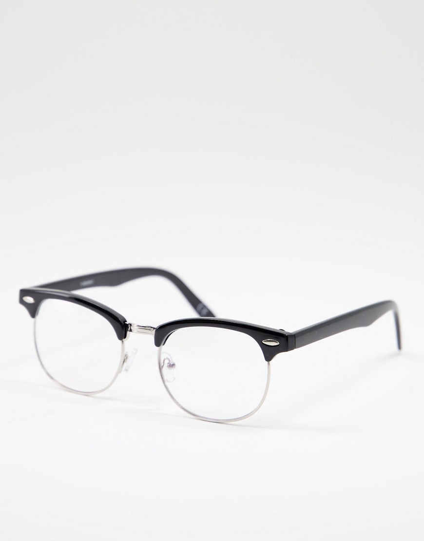 ASOS DESIGN retro sunglasses in black with bluelight lens