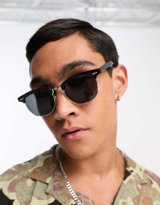 ASOS DESIGN - Retro-Sonnenbrille in Schwarz - Schwarz