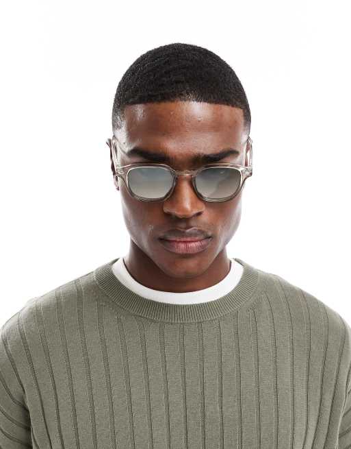 ASOS DESIGN retro sunglasses in crystal gray