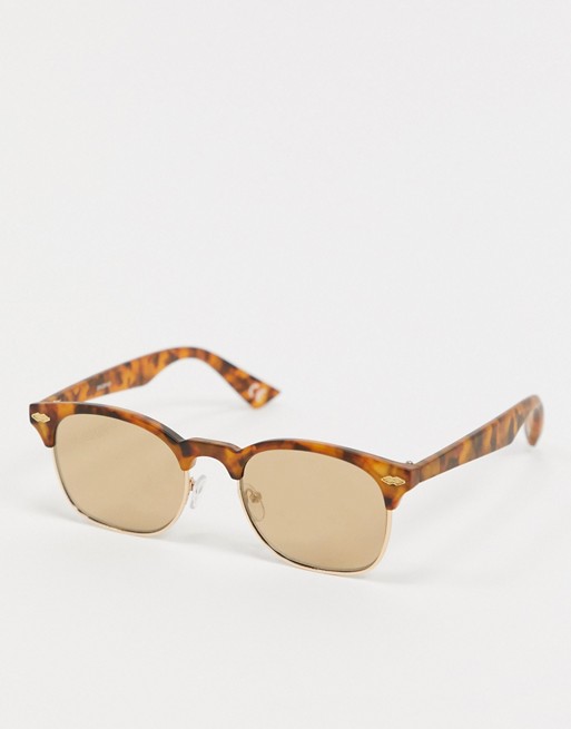 ASOS DESIGN retro sunglasses in gold metal with tort frame detail