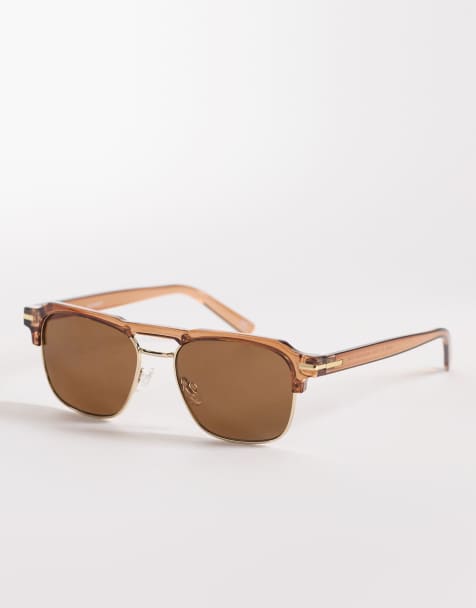 ASOS DESIGN retro sunglasses in tan frame with brown lens - view 1