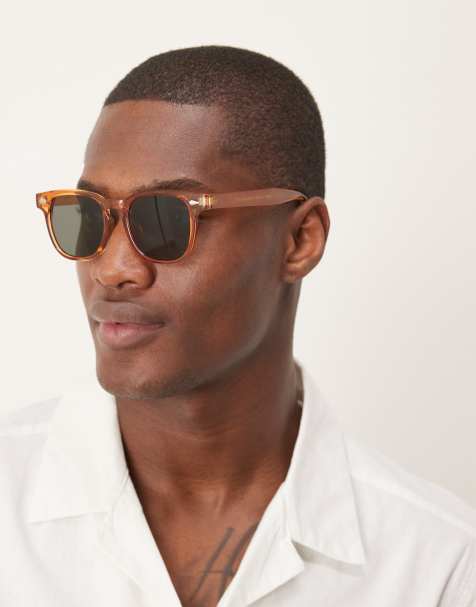 ASOS DESIGN retro sunglasses with amber frame and green smoke lens - view 1
