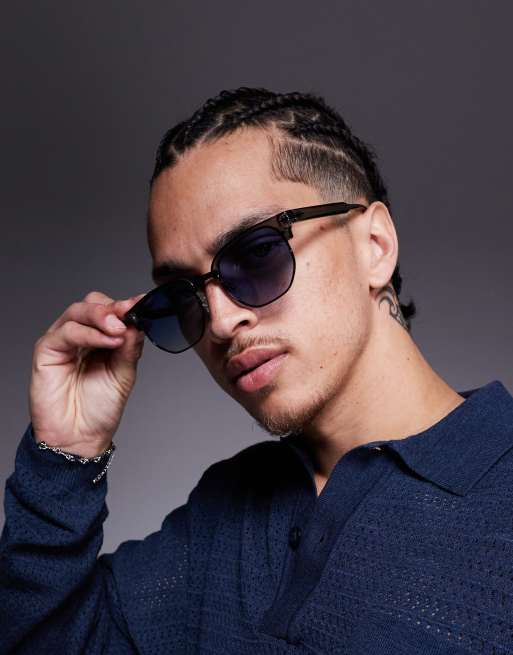 ASOS DESIGN retro sunglasses with asphalt and silver frame with blue gradient lenses