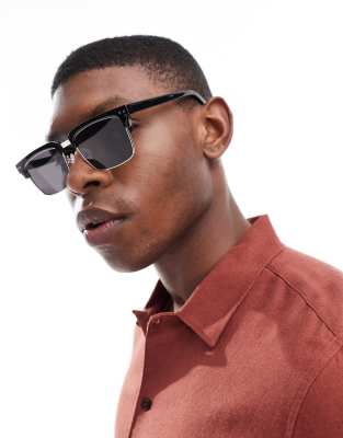 ASOS DESIGN retro sunglasses with black smoke lens and black and silver frame - view 1