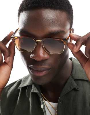 ASOS DESIGN ASOS DESIGN retro sunglasses with brown ombre lens and tortoiseshell and gold frame