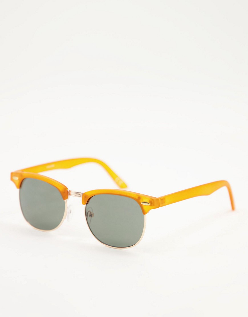 ASOS DESIGN retro sunglasses with orange detail and smoke lens