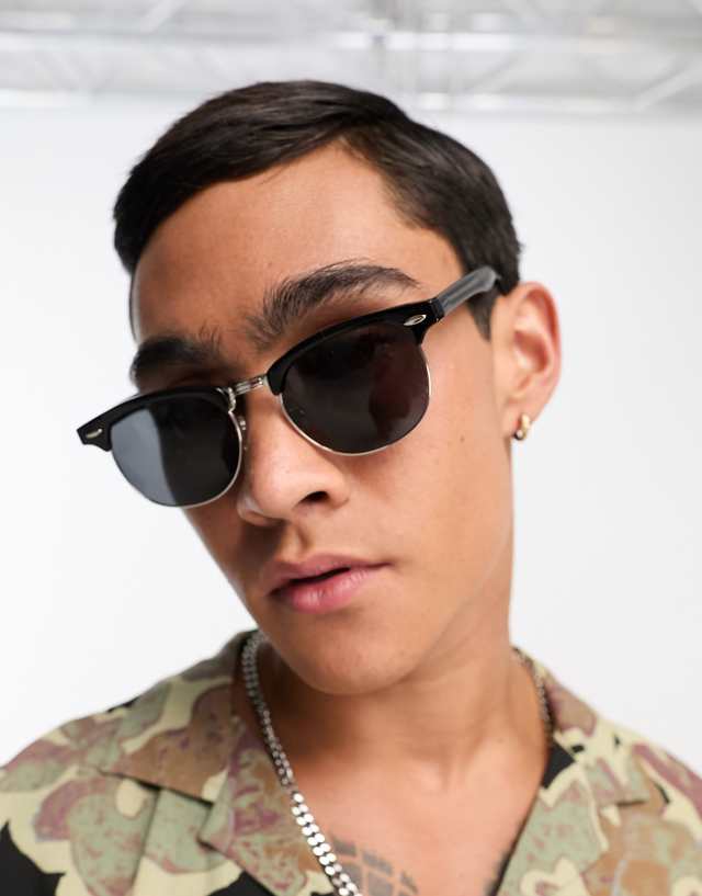 ASOS DESIGN retro sunglasses with smoke lens in black