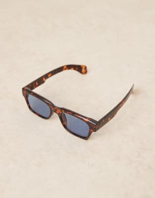 Asos Design Retro Sunglasses With Tortoiseshell Frame And Blue Lens-brown In Brown