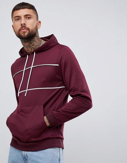 ASOS DESIGN retro track hoodie with piping in burgundy | ASOS