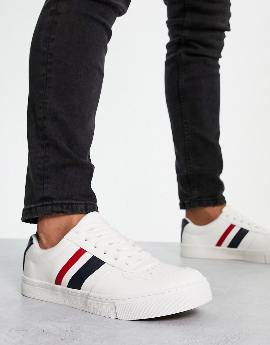 ASOS DESIGN retro trainers in white with navy and red stripe