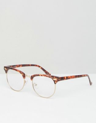 ASOS DESIGN - Retro zonnebril met doorzichtige glazen in tortoise-Bruin