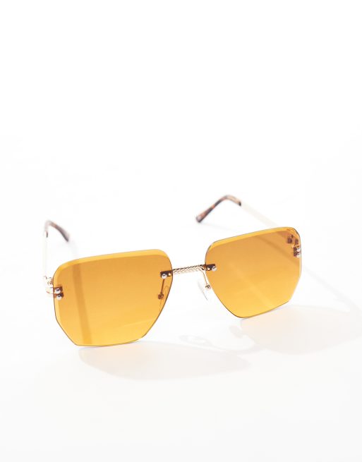 ASOS DESIGN - Retro zonnebril zonder rand met amber glazen met kleurverloop in goud, 2 van 4
