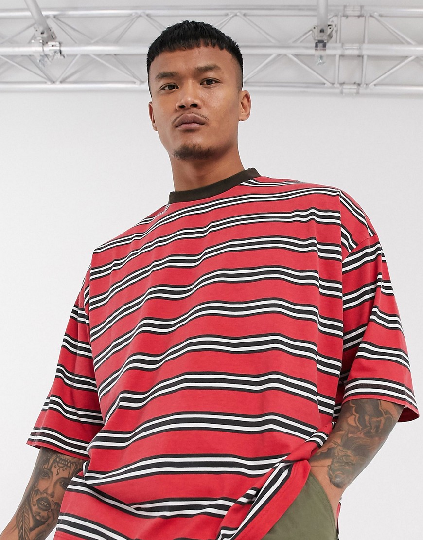 ASOS DESIGN – Retrorandig t-shirt i ekologisk bomull, oversize-modell och mjuk stentvätt-Röd