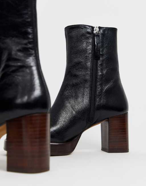 ASOS DESIGN Reunion Schwarze Plateau Lederstiefel aus hochwertigem Leder