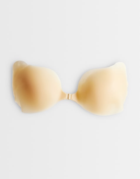 ASOS DESIGN reusable silicone stick on bra with front fastening in beige - view 1