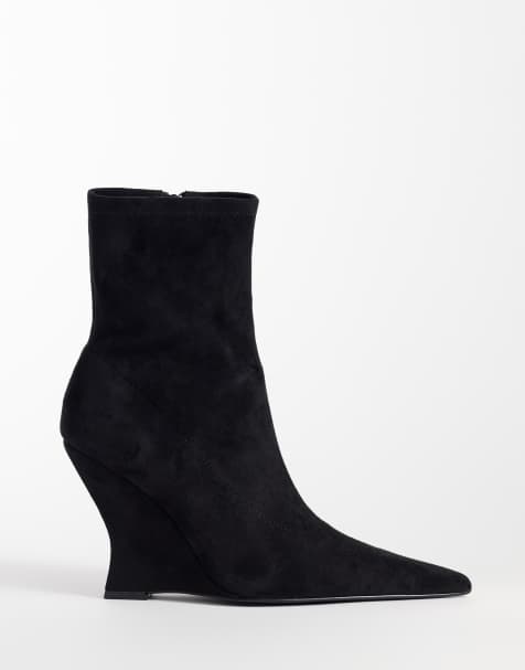 ASOS DESIGN Revel wedge sock ankle boots in black suedette - view 1