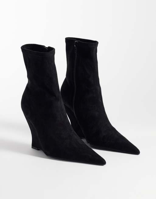 ASOS DESIGN Revel wedge sock ankle boots in black suedette, 2 of 4